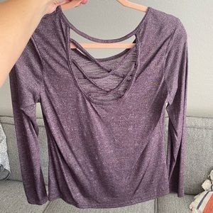 Long Sleeve Purple Workout Shirt W/ Criss-cross Back